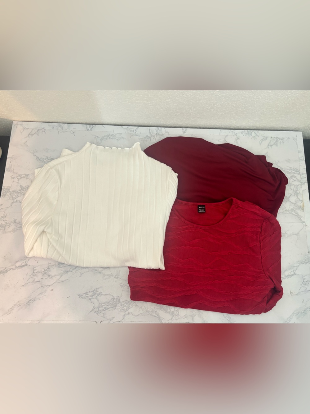 Shein Women’s Long Sleeve Tops Size M Lot Of 3 Boho Pullover Red White Ribbed